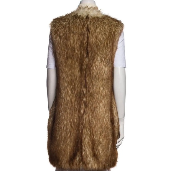 Rachel Zoe 100% Leather Faux Fur Long Vest Ivory Tan Brown Tipped Sz 10 - Picture 3 of 5